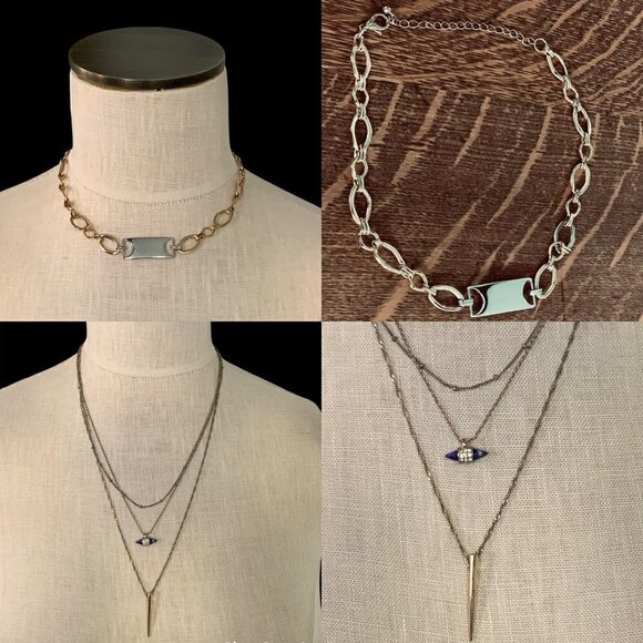 BaubleBar 3-Strand Layer Necklace AND Leith Mixed Metal Chain Link Choker 19447 - Picture 1 of 5